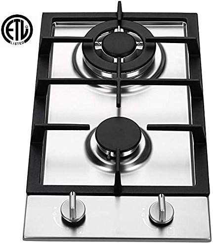 Ramblewood GC2-37N (Natural Gas) high efficiency 2 burner gas cooktop, ETL Safety Certified.